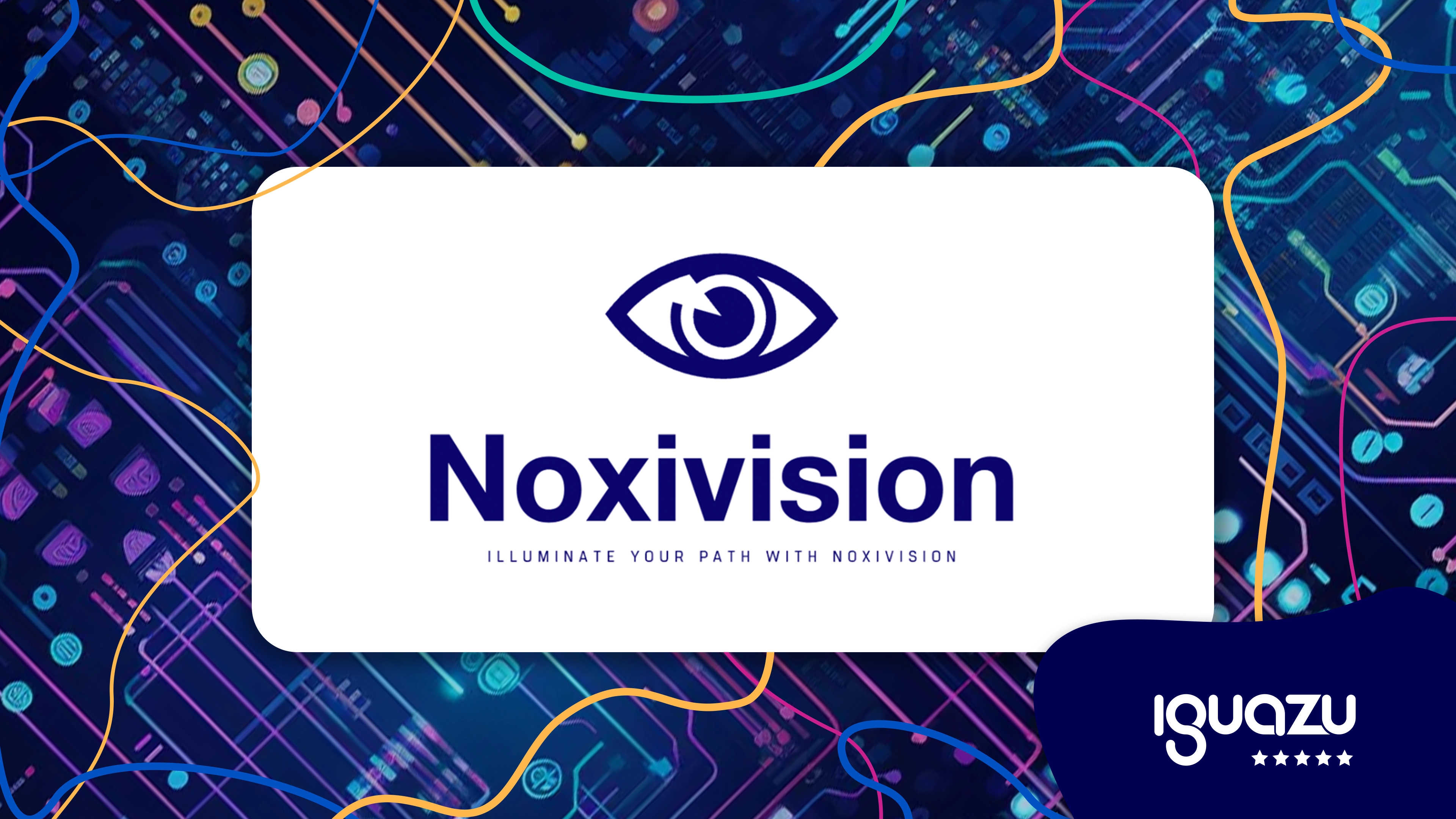 Eye icon - Noxivision - Illuminate your path with Noxivision on top of circuit board background